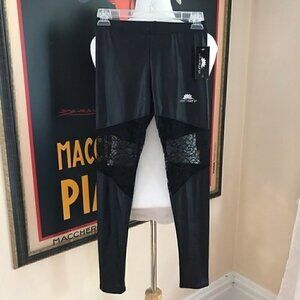 Lotus Leggings Shiny Black and Lace Blocked Pants